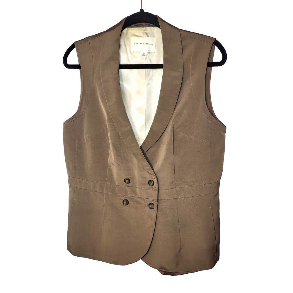 VTG Banana Republic Brown/Olive Double Breasted Fitted Vest Size 12‎ Academia
